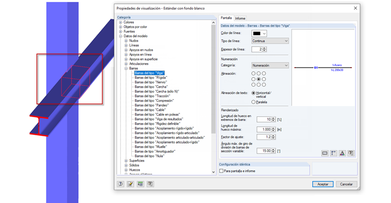 Visualización de propiedades de barras