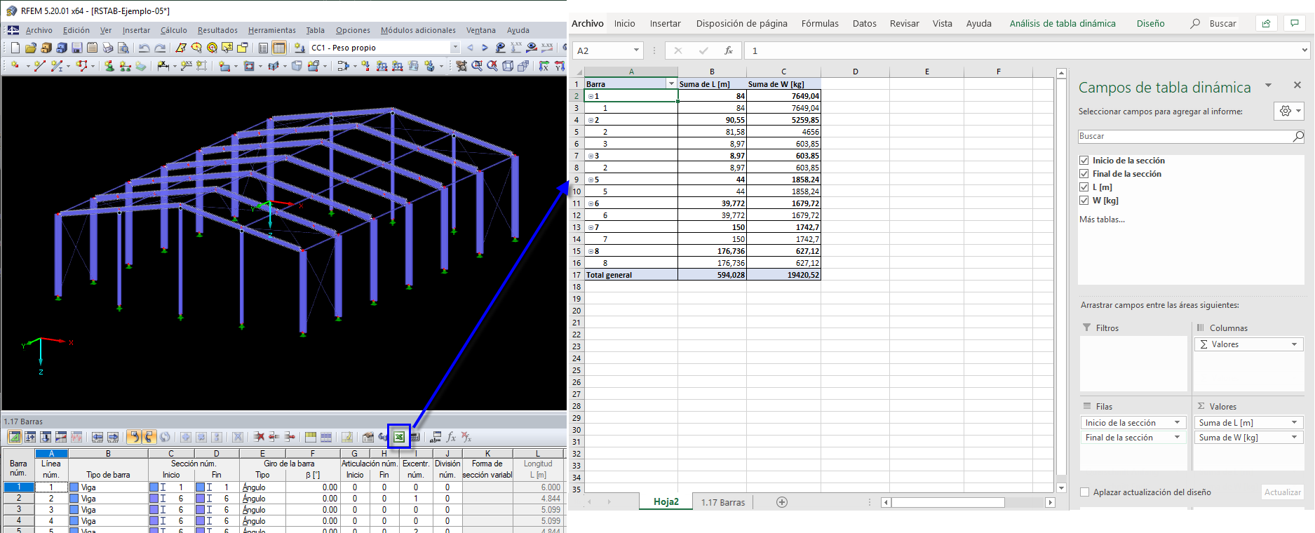 Lista de piezas a través de la tabla dinámica de Excel