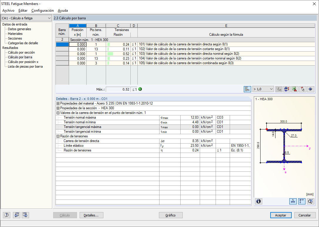 Resultado del cuadro de diálogo - Diseño por barra