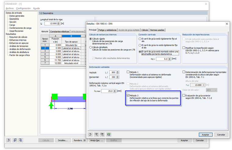 Configuración de detalles para la deformación permitida