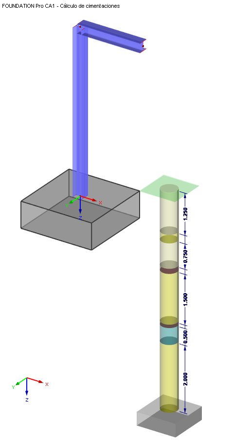 Gráfico de resultados del diseño en RF-/FOUNDATION Pro con visualización del perfil del suelo