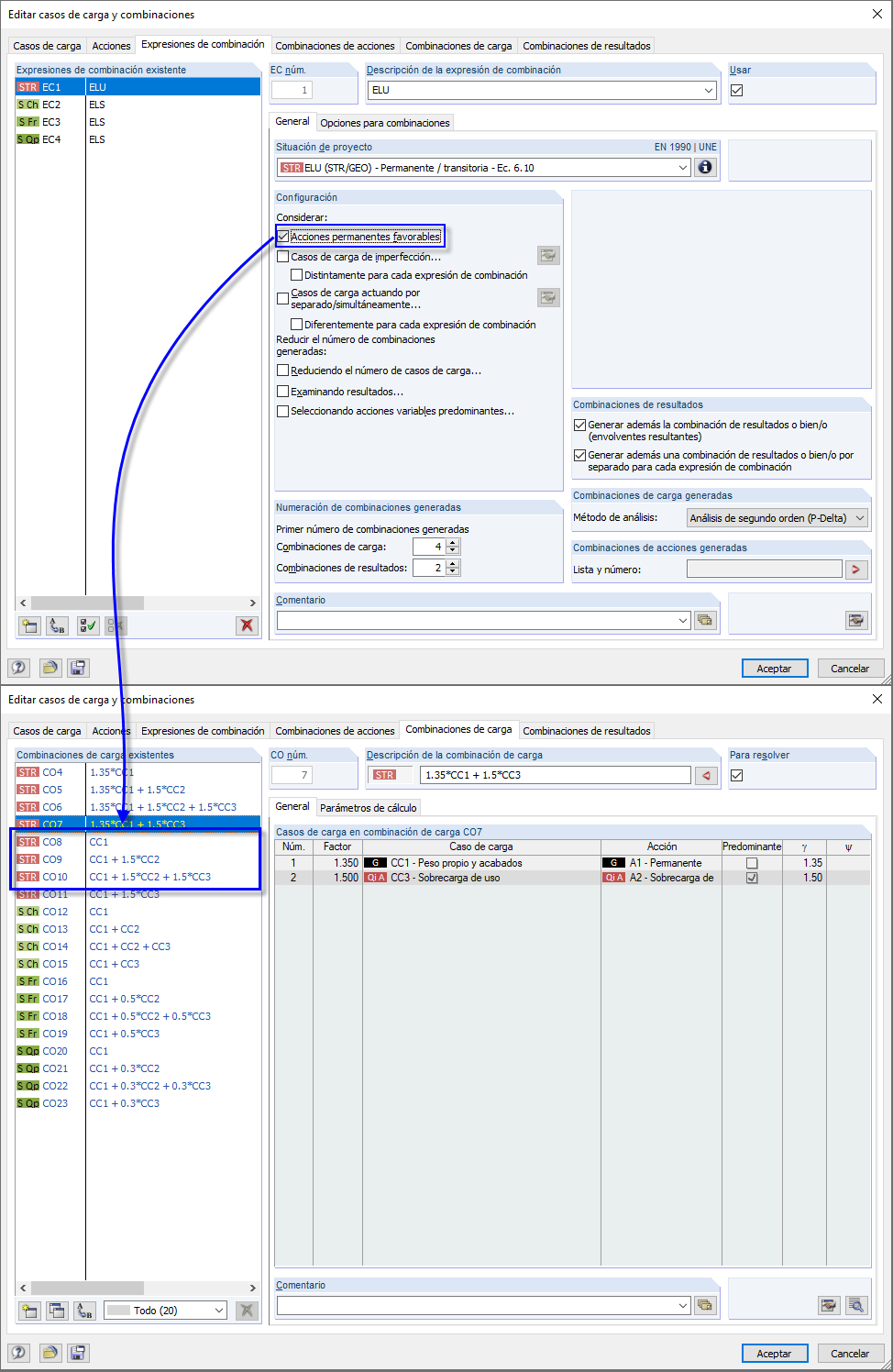 Option "günstige ständige Einwirkung" für die Kombinationsregel aktivieren