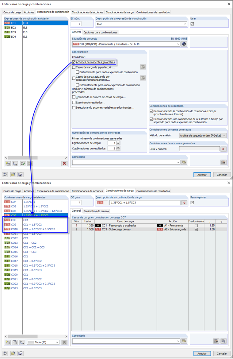 Option "günstige ständige Einwirkung" für die Kombinationsregel aktivieren