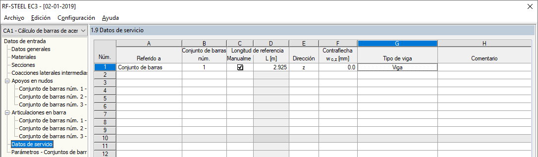 Configuración de los datos de servicio