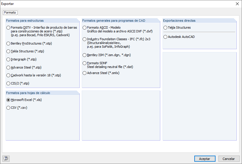 Interfaces de exportación RSTAB