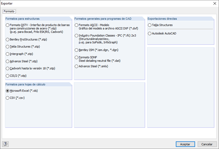 Interfaces de exportación RSTAB