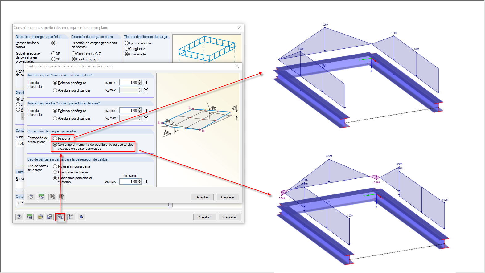 corrección de las cargas generadas