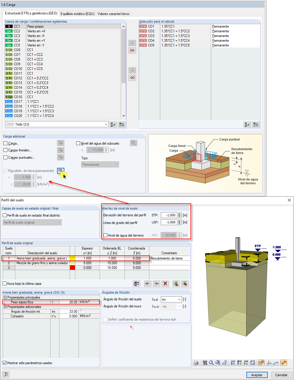 Definición del recubrimiento de tierras a través del perfil del suelo