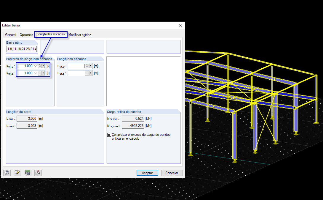 Restablecimiento de los factores de longitud eficaz a los valores predeterminados