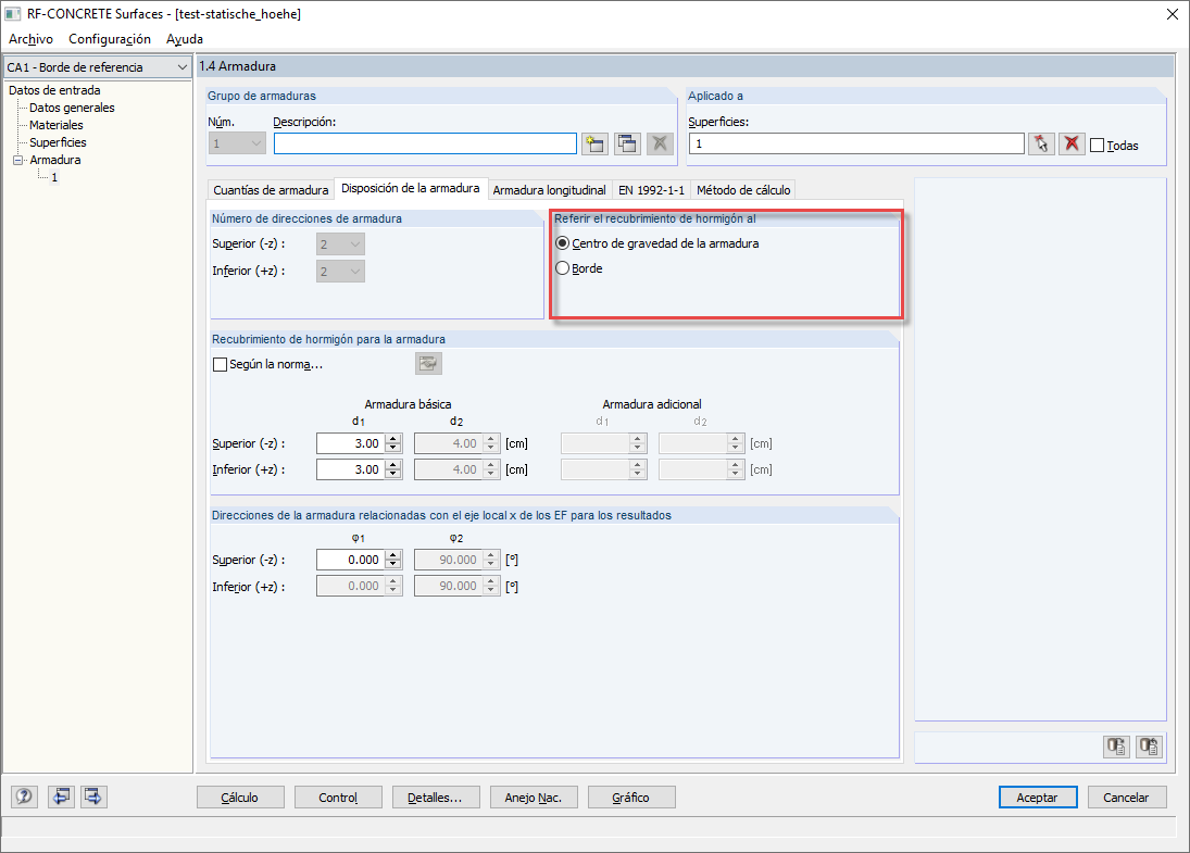 Referencia de la cubierta de hormigón