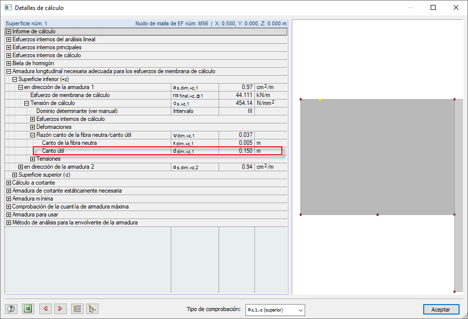 Profundidad eficaz referida a la dimensión axial