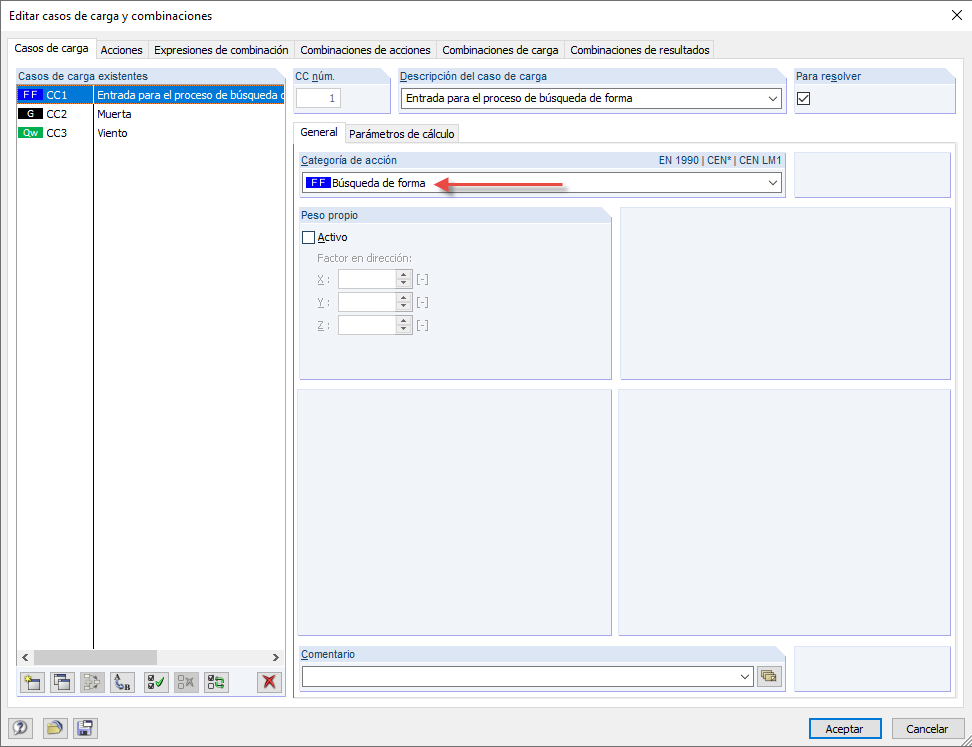 Categoría de acción "Búsqueda de forma"