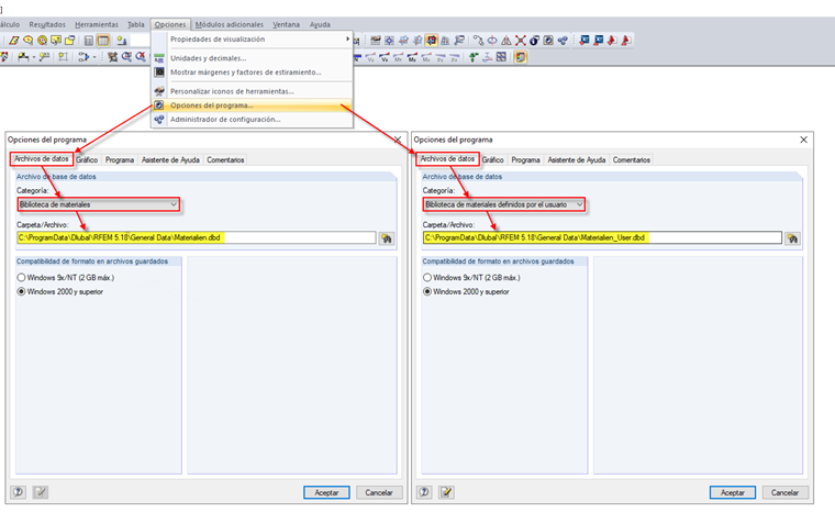 Insertar bases de datos de materiales