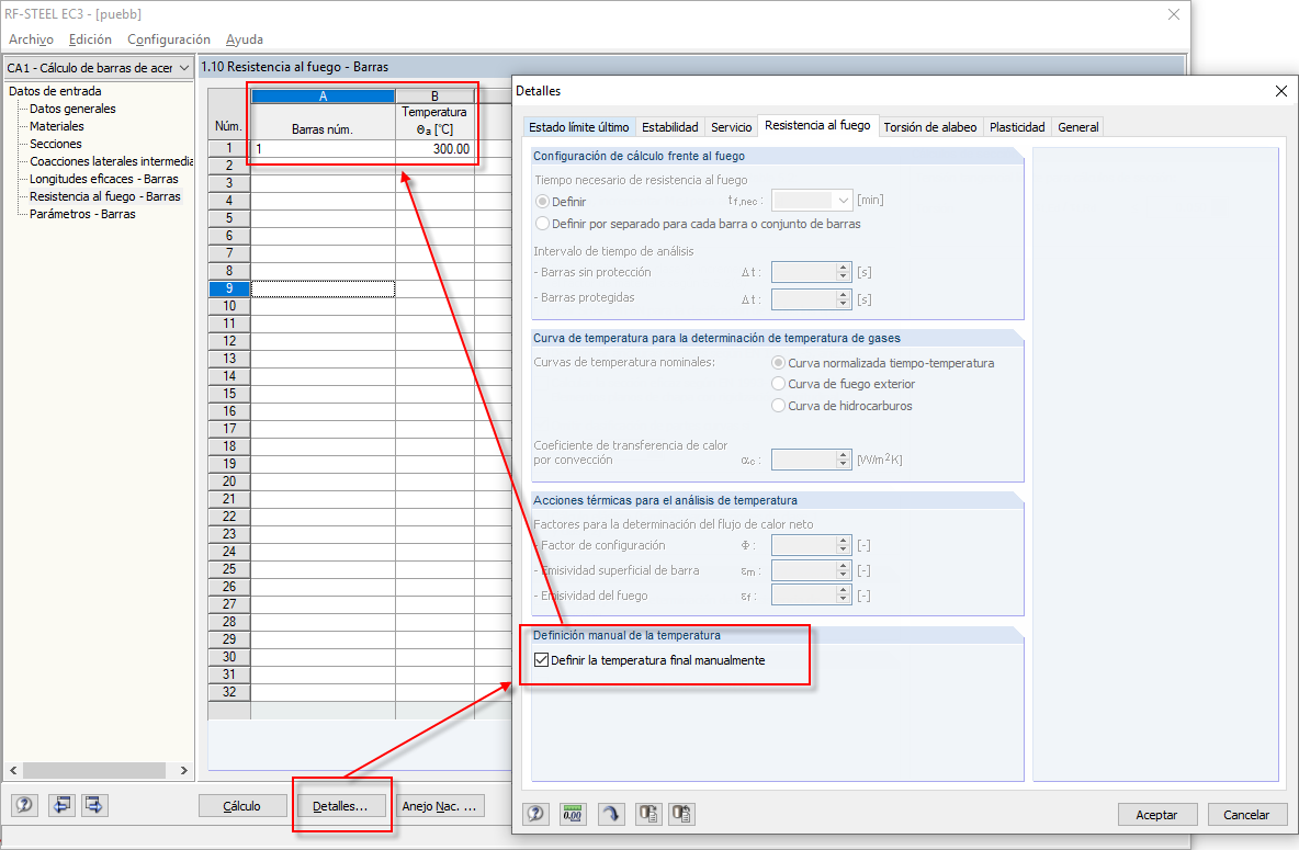 Entrada manual de la temperatura final