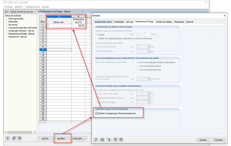 Entrada manual de la temperatura final