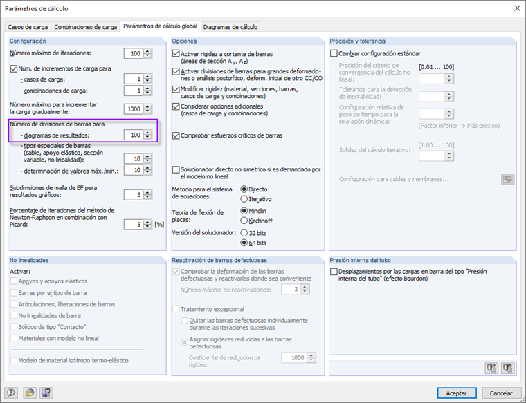 Configuración para divisiones de barras