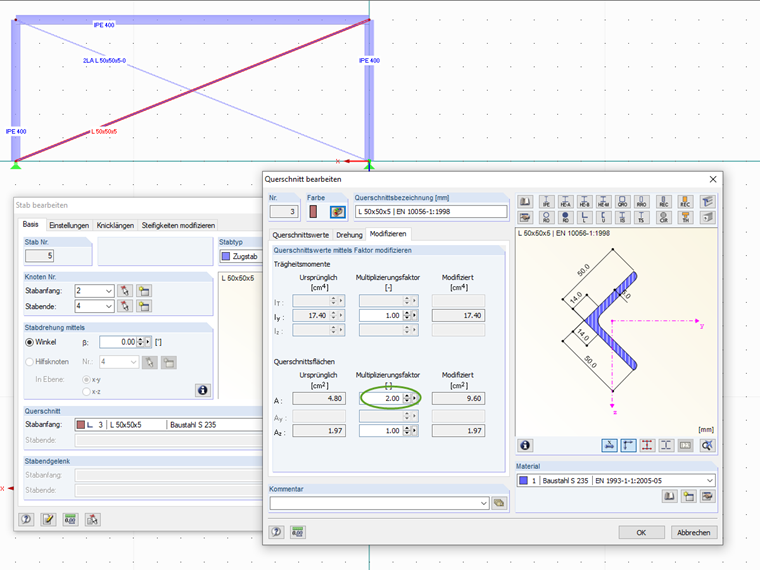 Ángulo simple con modificación de rigidez