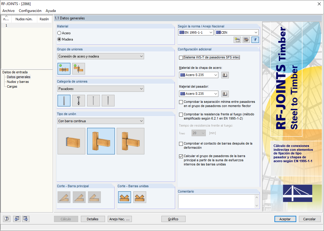 Benutzeroberfläche des RF-/JOINTS Zusatzmoduls