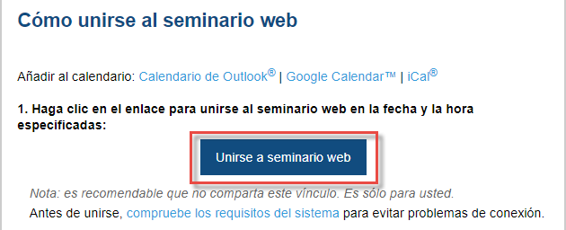 Enlace de registro en el correo electrónico de confirmación