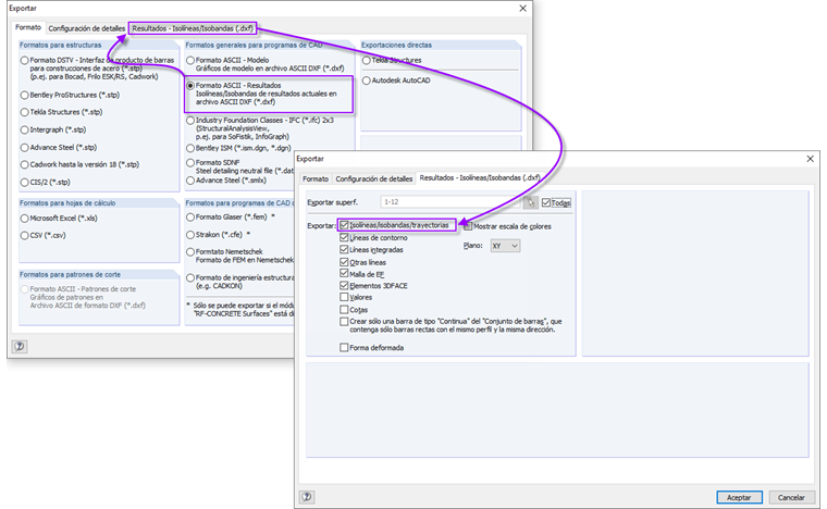 Exportación de resultados del diseño de superficies