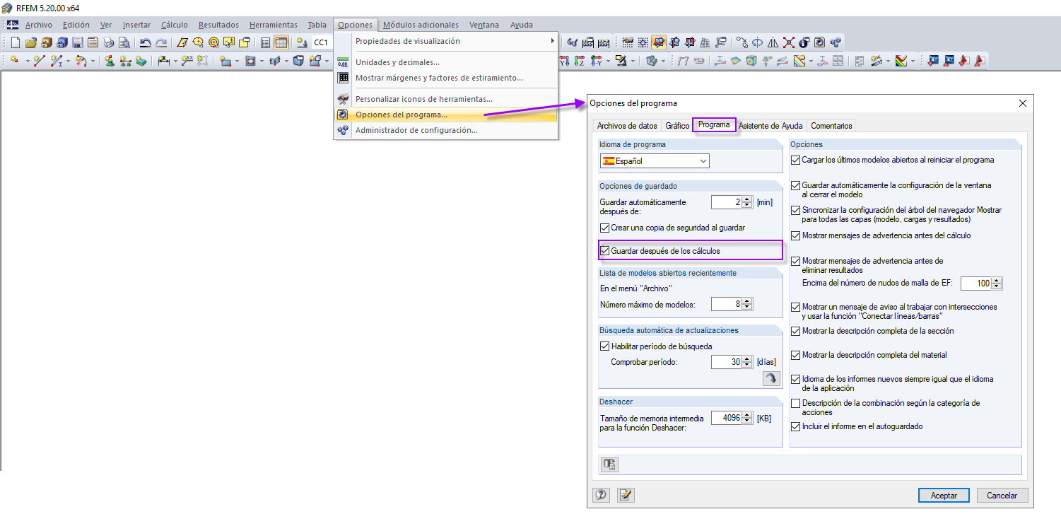 Option "Nach der Berechnung speichern"