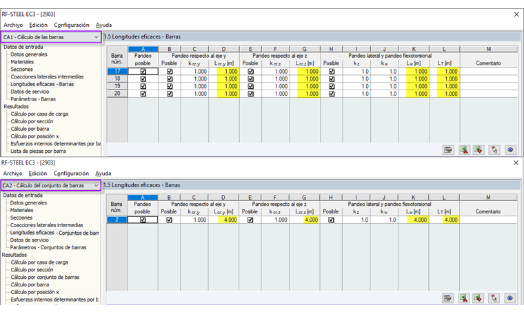 Longitudes eficaces - Barras y conjuntos de barras