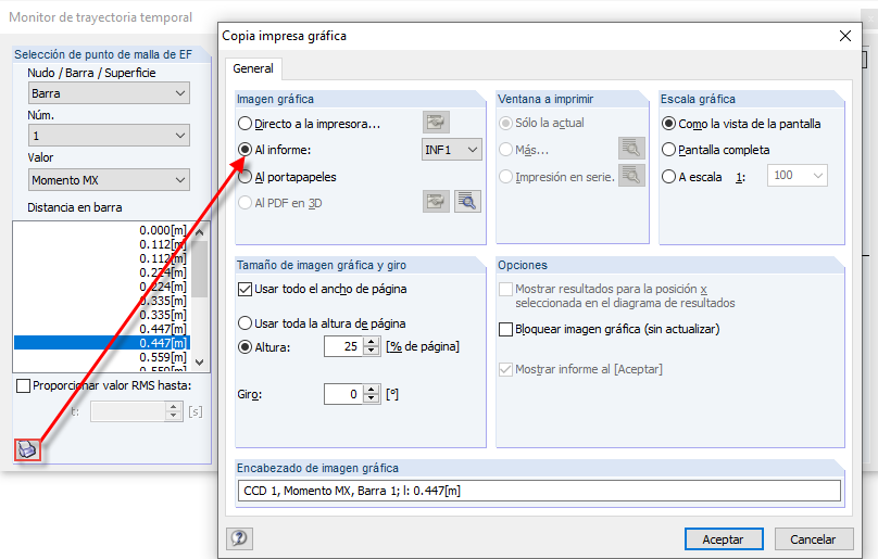 Impresión gráfica del monitor de trayectoria en el tiempo