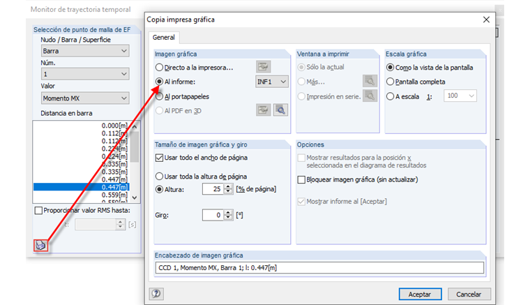 Impresión gráfica del monitor de trayectoria en el tiempo