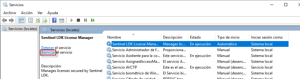 Administrador de licencias de Service Sentinel LDK