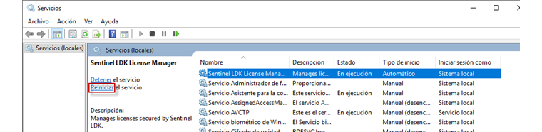 Administrador de licencias de Service Sentinel LDK