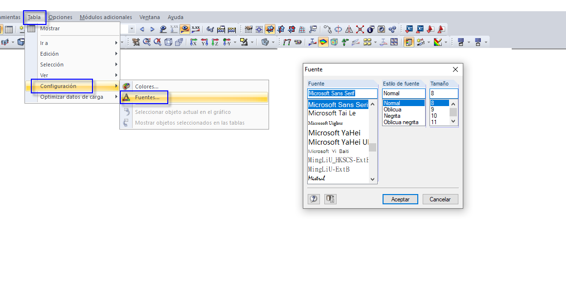 Tamaño de fuente para tablas