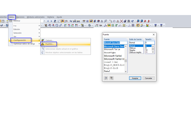 Tamaño de fuente para tablas