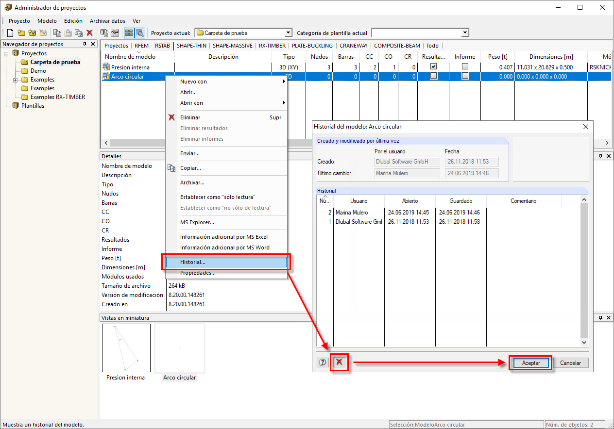 Gerente de proyectos: Eliminar historial
