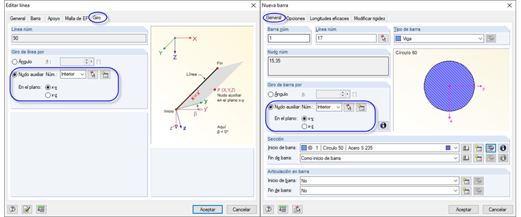 Giro de línea (izquierda) y giro de barra (derecha)