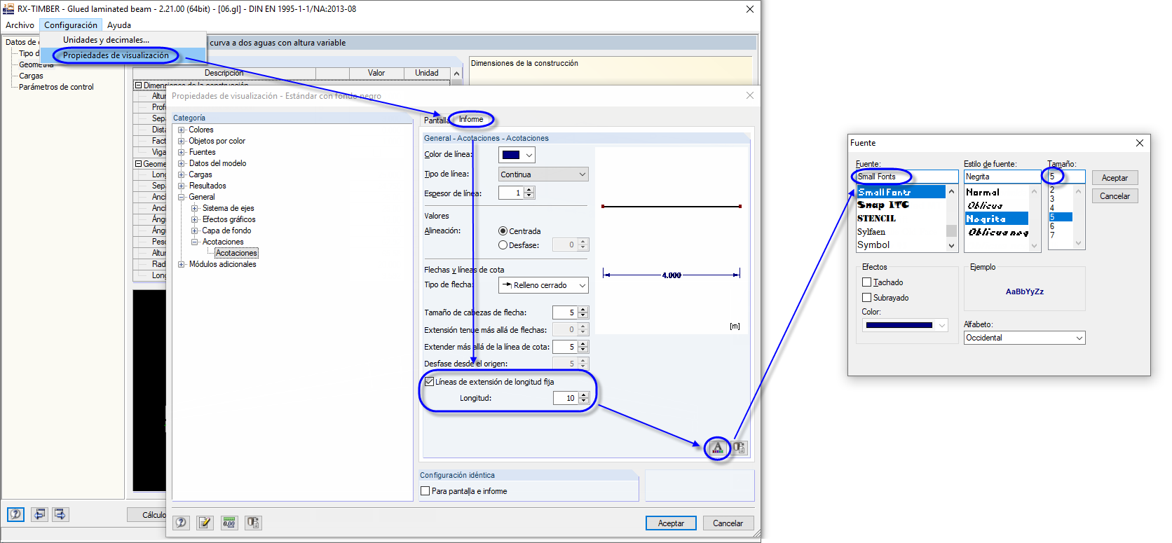 Ajustar las dimensiones y el tamaño de la fuente