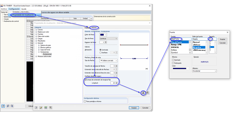 Ajustar las dimensiones y el tamaño de la fuente