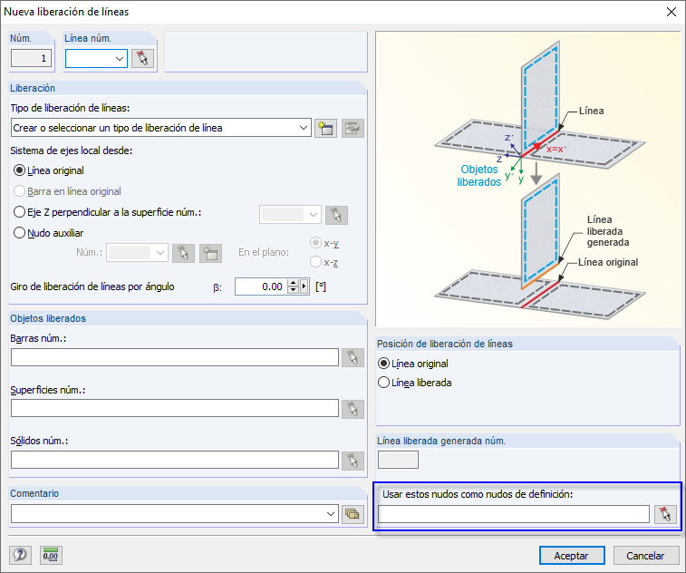 Cuadro de diálogo "Nueva liberación de línea"