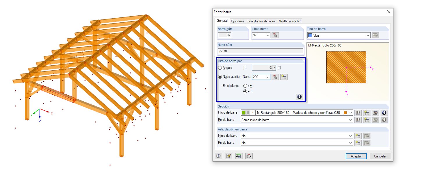 Definición del giro de barra en RSTAB y RFEM