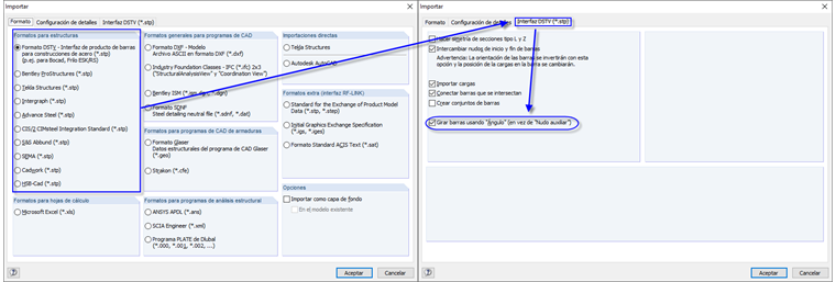 Configuración detallada para la importación de DSTV
