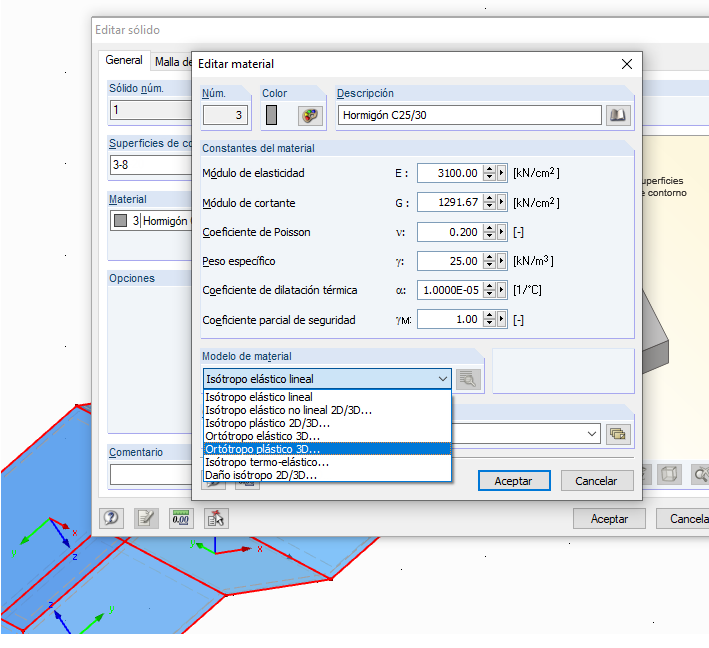 Modelo de material - Ortótropo - 3D
