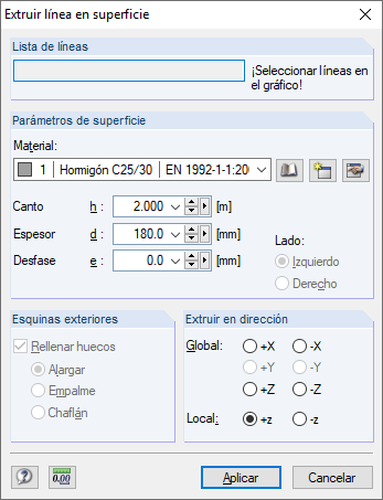 Extruir línea en superficie