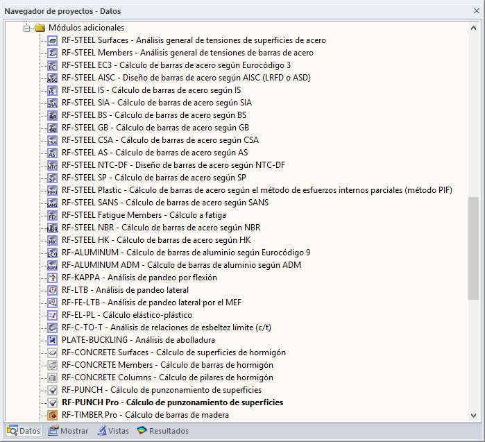 Navegador de proyectos - Datos