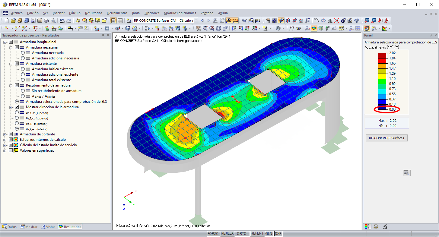 Armadura aplicada para comprobaciones de cálculo de SLS