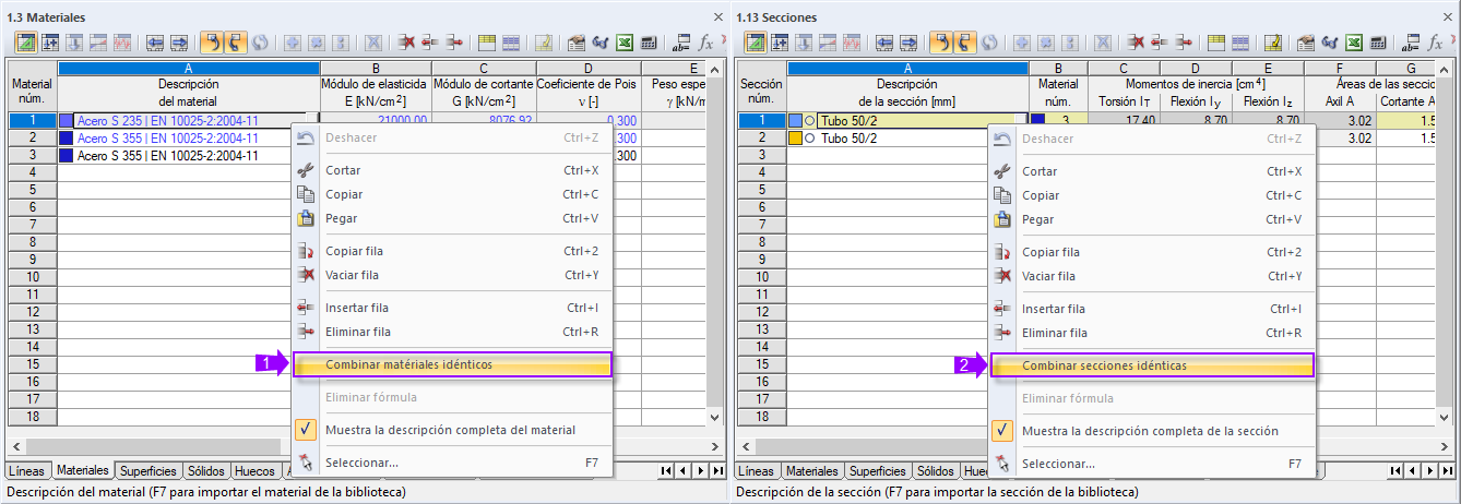 Fusionar materiales y secciones