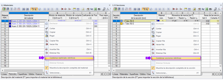 Fusionar materiales y secciones