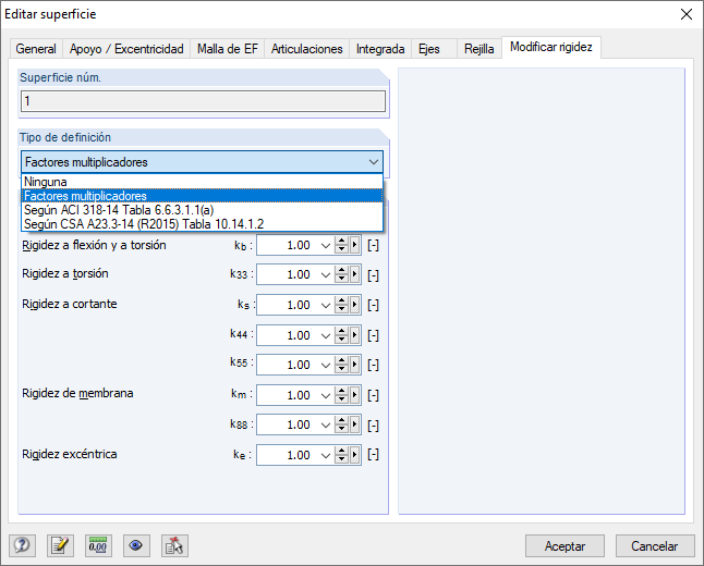 Editar superficie - Modificar rigidez