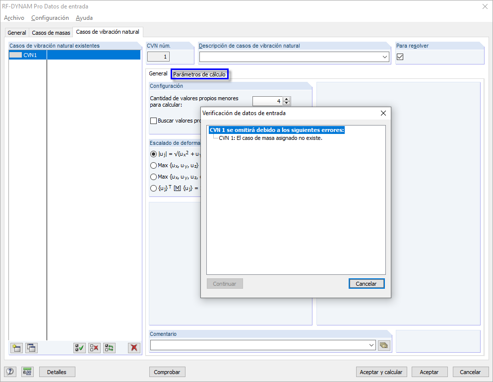 Información: "El caso de masas asignado no existe".