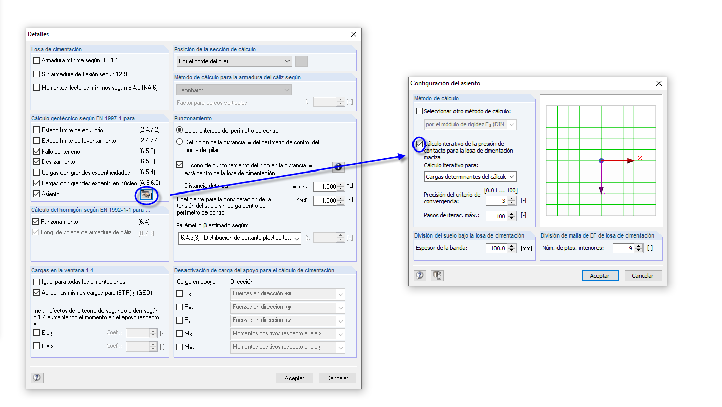 Configuración detallada para el cálculo de la liquidación