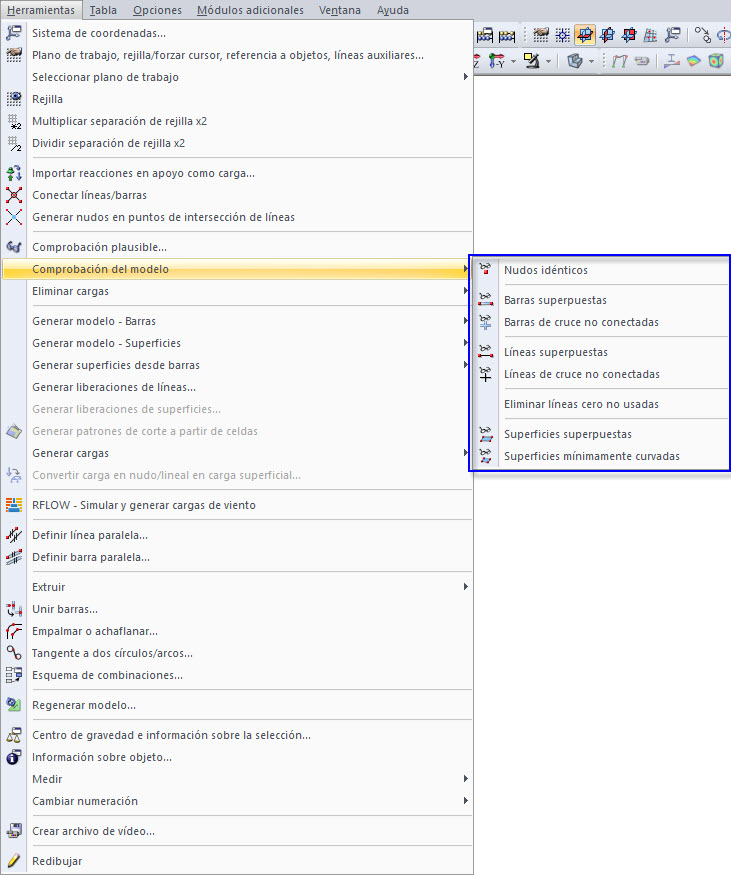 Opciones de comprobación del modelo