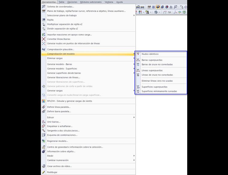 Opciones de comprobación del modelo